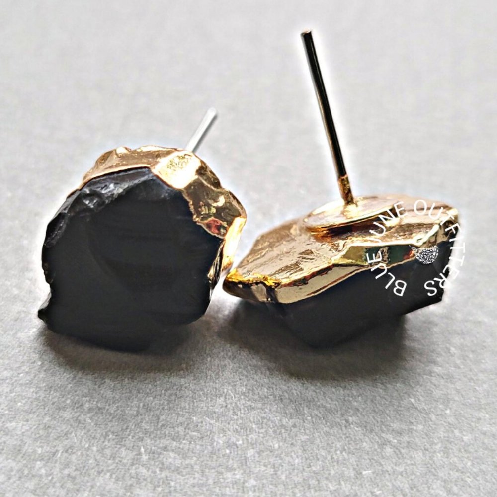 Black Obsidian Statement Stud Earrings with Metaphysical Properties Card